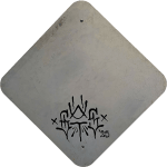 Back of sign with artist GATS's signature.