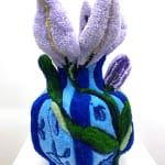 Shishi San tufted vase - blue with purple flowers