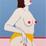 Painting of topless woman in yellow underwear by Jillian Evelyn