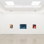 Installation view of Adrian Kay Wong's painting Blue in between the paintings Patience and Cherry