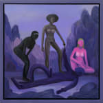 Corey K. Lamb - three female figures in a purple forest standing over a body