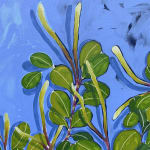 Natalia Juncadella painting of green leaves on blue background detail