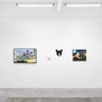 Install Image of "Oddkin", from left to right, "Birds on the Block", "Balloon Frog", "Golden Black Bear", "Together at Collapse".