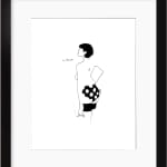 line drawing of a woman with short hair in polka dot underwear and a cigarette in her hand