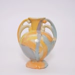 H. Bradley's colorful vase with two handles at the top