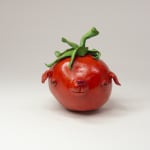 Stephen Morris "Tomato" ceramic sculpture of realistic tomato with pig-like facial features