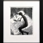 drawing of a person in bed with the impression of a figure spooning them by Miles Johnston