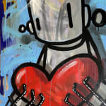 silver robot holding a red heart