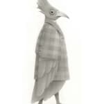 Drawing of a tall bird wearing a formal jacket