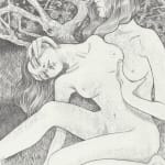 Drawing of two women whose bodies are intertwined. There is a tree in the background