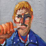 Self portrait of artist Emilio Villalba brushing his teeth.