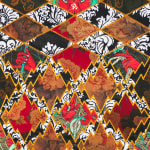 Ben Venom's textile of a geometric pattern with orange and black fabric