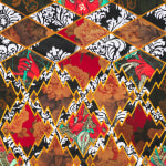 Ben Venom's textile of a geometric pattern with orange and black fabric