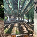 Painting by Valeri Larko of an elevated train platform