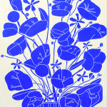 Painting of blue flowers in a vase on a white background by Sebastian Curi