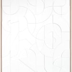 Scott Albrecht wood relief piece in white with pink, blue and gray painted sides