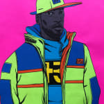 Dennis Brown's piece on paper of a male figure wearing a hat and a jacket