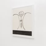 Corey K. Lamb - black and white ink drawing of simplified female genitals with flower protruding