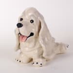 Katie Kimmel - ceramic sculpture of a white basset hound