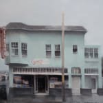 Kim Cogan - Painting of a a liquor store from street view, the building is in lake green