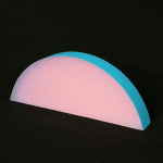 Rachel Strum - epoxy neon sculpture of horizontal strip of a round panel top edge - pink and blue.