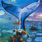 Dulk panel 2 of triptych of whale fin with puffins, skull and polar bears
