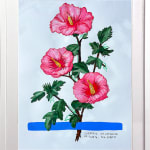 framed David Heo collage of three pink flowers on a branch