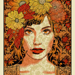 Red, Orange, and yellow portrait of a woman with flowers on her head