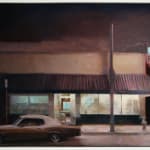 Kim Cogan - Painting of pizza place exterior and a car parked on sidewalk