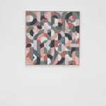 Scott Albrecht wood relief piece in shades of pinks, blues and grays