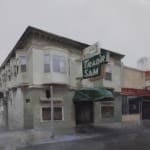 Kim Cogan painting of Trad'r Sam bar exterior in San Francisco