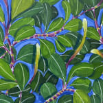 Natalia Juncadella painting of green leaves on blue background detail