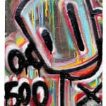 black outlined robot with multicolor drip stains and the number 500 inscribed