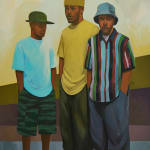 Dennis Brown's painting of three men all wearing hats