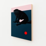 Painting of black pug and a red ball by Jillian Evelyn