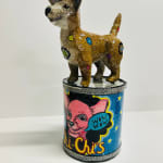 Mark Gagnon - sculptures of a brown dog standing and a can with the image of a dog head and the text "Chi-Chi's" below