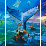 Dulk triptych with polar bears, whales, puffins and walrus