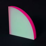 Rachel Strum - epoxy neon sculpture of a quarter round panel - green and hot pink