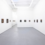 Install photo of Alison Friend's paintings hanging on a white wall