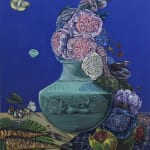 Sabrina Bockler's painting of a vase with flowers in it using deep blue and purple
