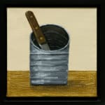 painting of a knife inside of a tin can in a black frame
