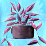 Dennis Brown's painting of a potted purple plant with a blue background