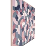 Scott Albrecht wood relief piece in shades of pinks, blues and grays