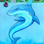 painting of a shark underneath the water