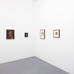 Install photo of Alison Friend's paintings hanging on a white wall