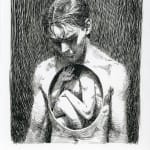 drawing of a figure with a person in their chest by Miles Johnston
