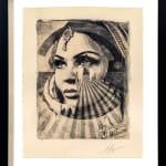 black and white portrait overlaid with striped pattern