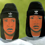 Dennis Brown's painting of two girls wearing beanies