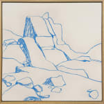 framed painting - rough sketch of rocks and boulders done in blue line