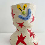 Christopher Gale large vase with a face and red stars all over